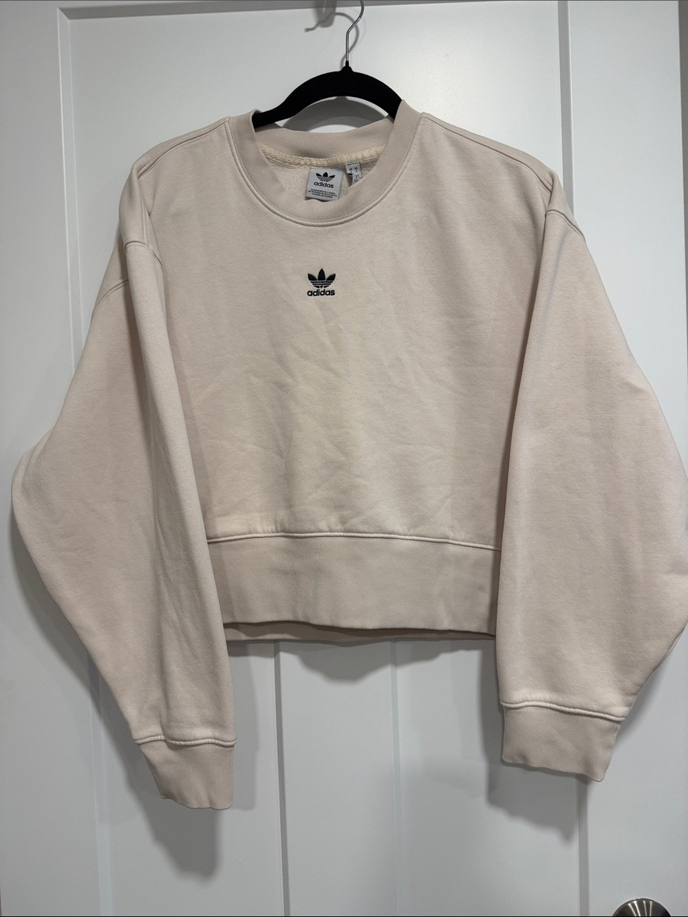 Adidas Originals Cropped Crewneck Sweatshirt Beige Tan Trefoil Logo Women’s S
